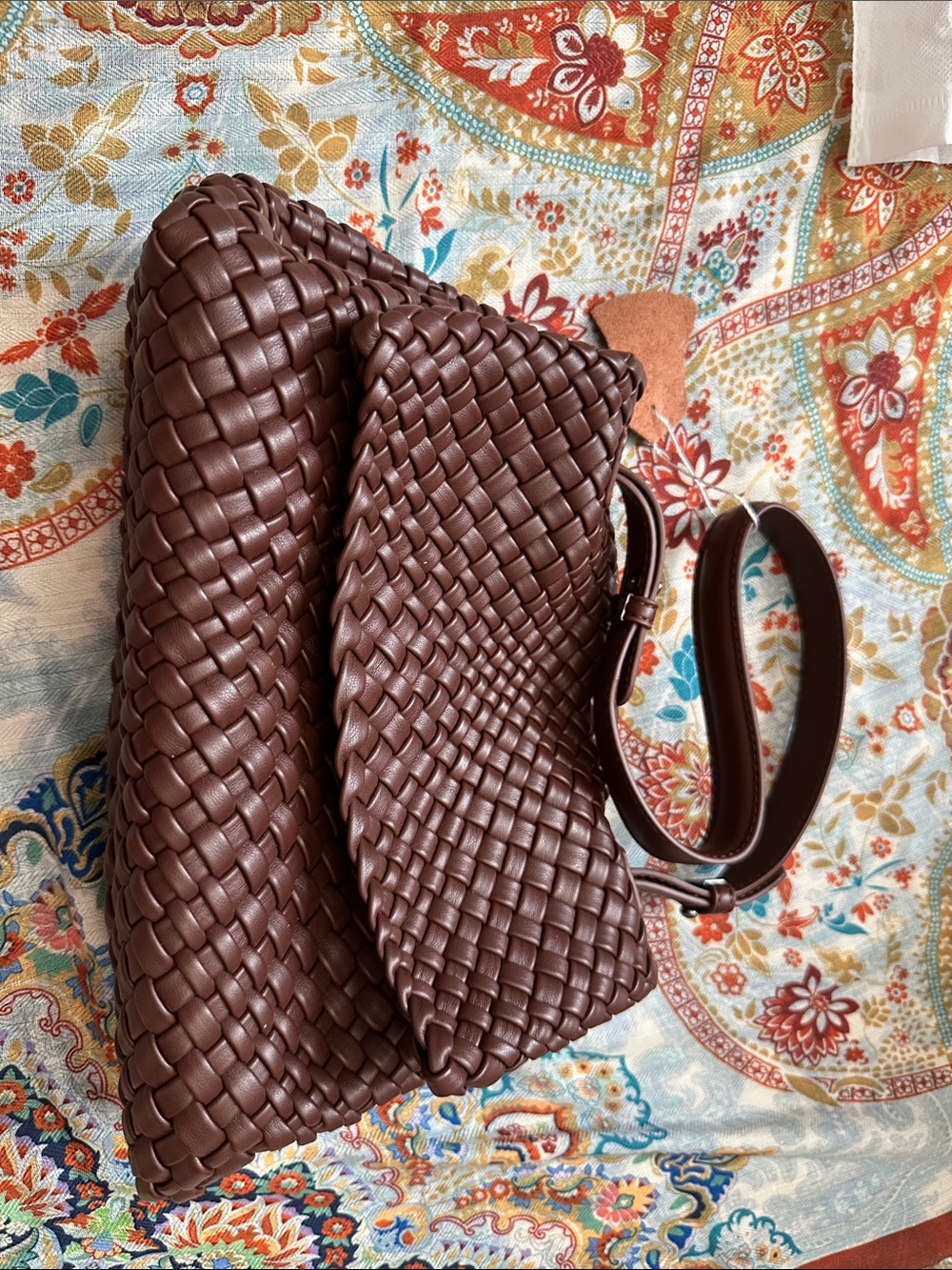 Braided Chocolate Brown Shoulder Bag with wristlet. Made in Korea